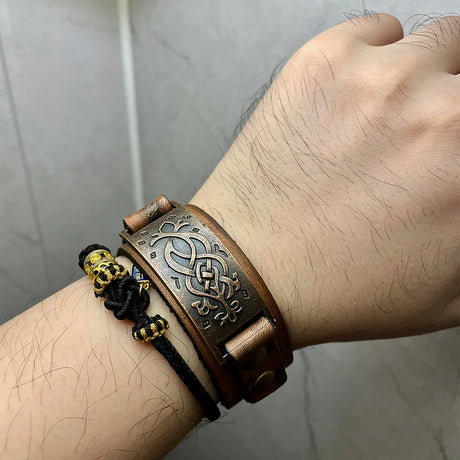 Genuine Leather Buckled Wristband Bracelet For Men Handmade Adjustable Wrist Cuff