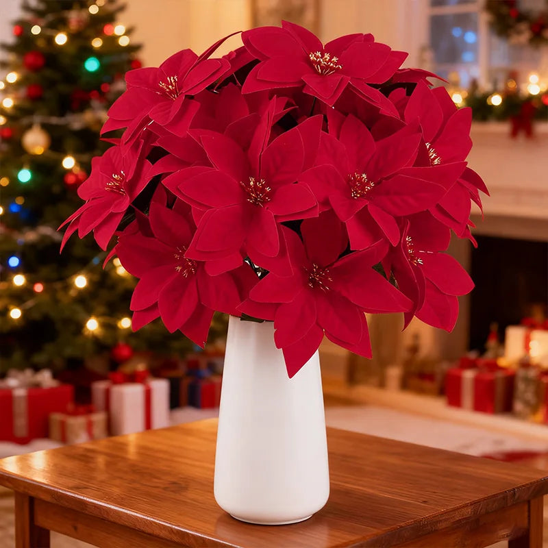 Artificial Christmas Red Poinsettia Flower Bouquets