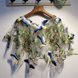 Woodland Blue Cranes Embroidered Shawl Bolero Capes