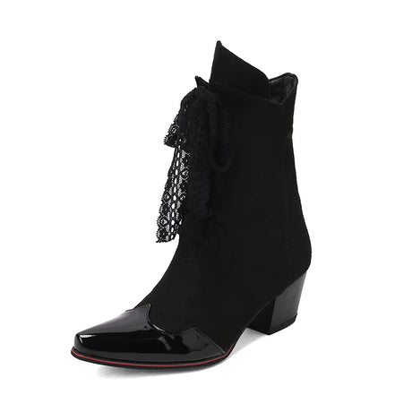 Skull Flower Lace Laces Ankle Boots