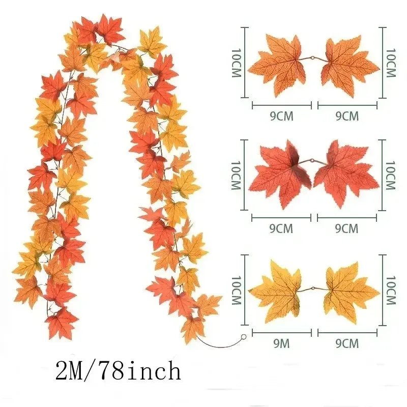 200CM Autumn Artificial Maple Leaf Garland Wreath Vine Home Decor Garden Halloween Windows Decoration