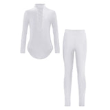 Boys Dance Leotard Ice Skating Gymnastic Long Sleeve Rhinestones Bodysuit with Leggings