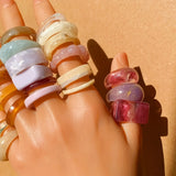 Set of 25 Vintage Bohemian Style Rings Acrylic Resin Gold Foil Ring Set