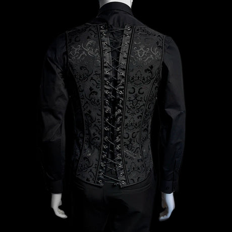 Black Men's Boned Waistcoat Corset Vest Lace Up Burlesque Performance Stage Costume