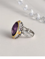 Lady of the Depths S925 Sterling Silver Ring Natural Amethyst Occidental Topaz Zircon