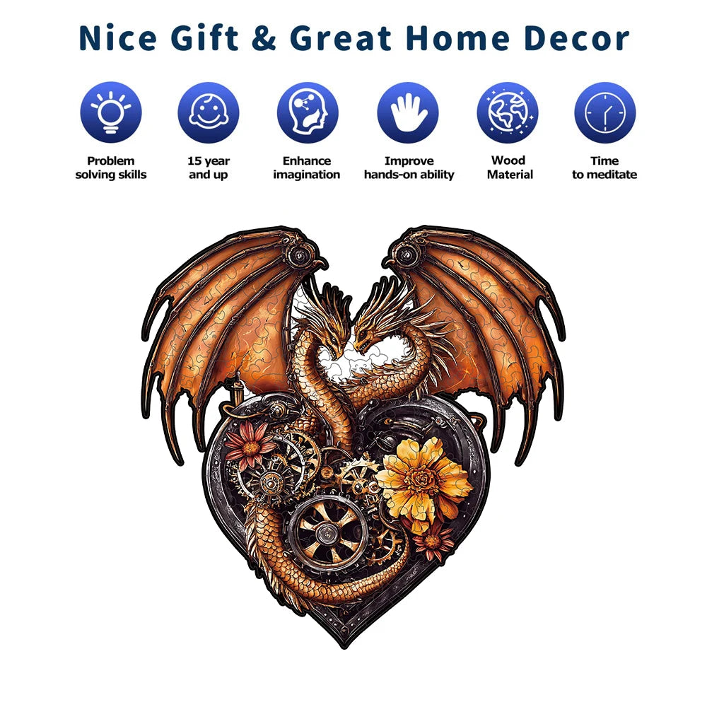 Heart-shaped Dragon Unique Shape Wooden Jigsaw Puzzles