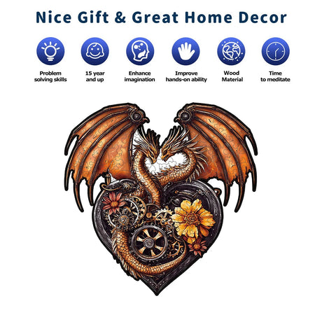 Heart-shaped Dragon Unique Shape Wooden Jigsaw Puzzles