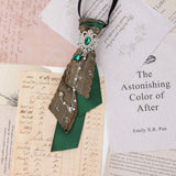Dark Academia Jabot Plaid Short Necktie Rhinestone Brooch Pearl Chain