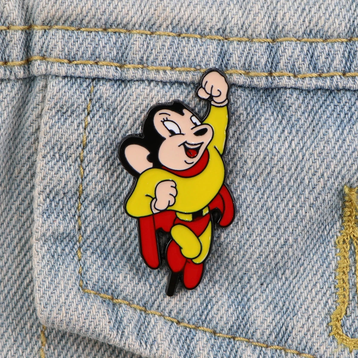 2pcs Mighty Mouse Enamel Pins Brooch Lapel Pins Badge