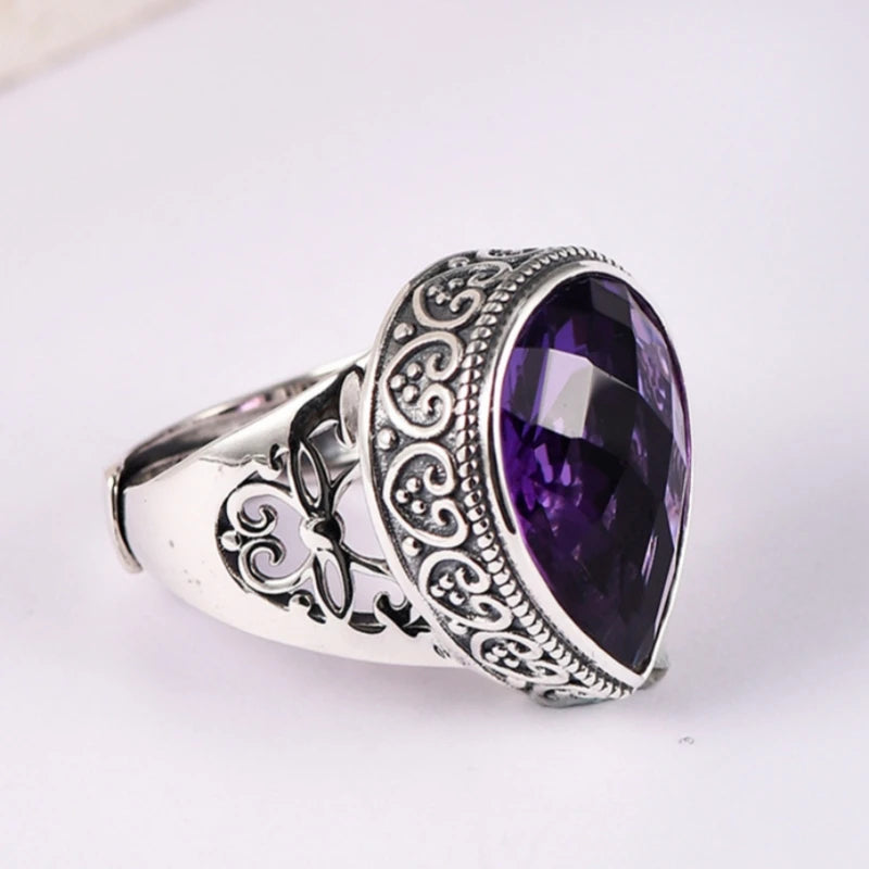 Tear of the Kraken S925 Sterling Silver Ring Waterdrop Amethyst