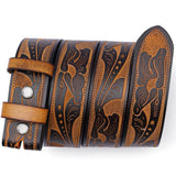 Genuine Leather Vintage Belt No Buckle Embossed Cowhide Strap Western Cowboy Belts