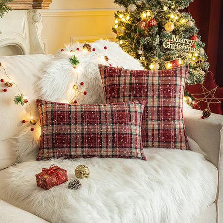 Christmas Plaid Cushion Pillow Covers Plush Pillows for Couch Sofa Living Room Decoration Nordic Home Decor