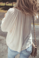 Gracie's Boho Blouses Floral Embroidery Button Down White Long-sleeved Shirt