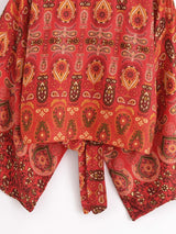 Nuri's Boho Short Kimono Red Floral Wrap Top