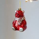 Red Christmas Tree Ornaments Shatterproof Plastic Glitter Little Bear Balls Acorn