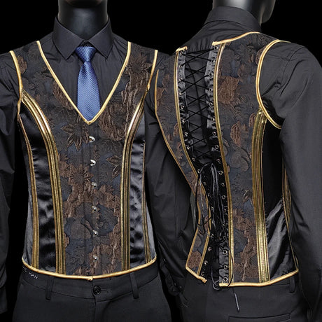 Vintage Circus Men's Boned Waistcoat Corset Vest Lace Up Burlesque Performance Stage Costume