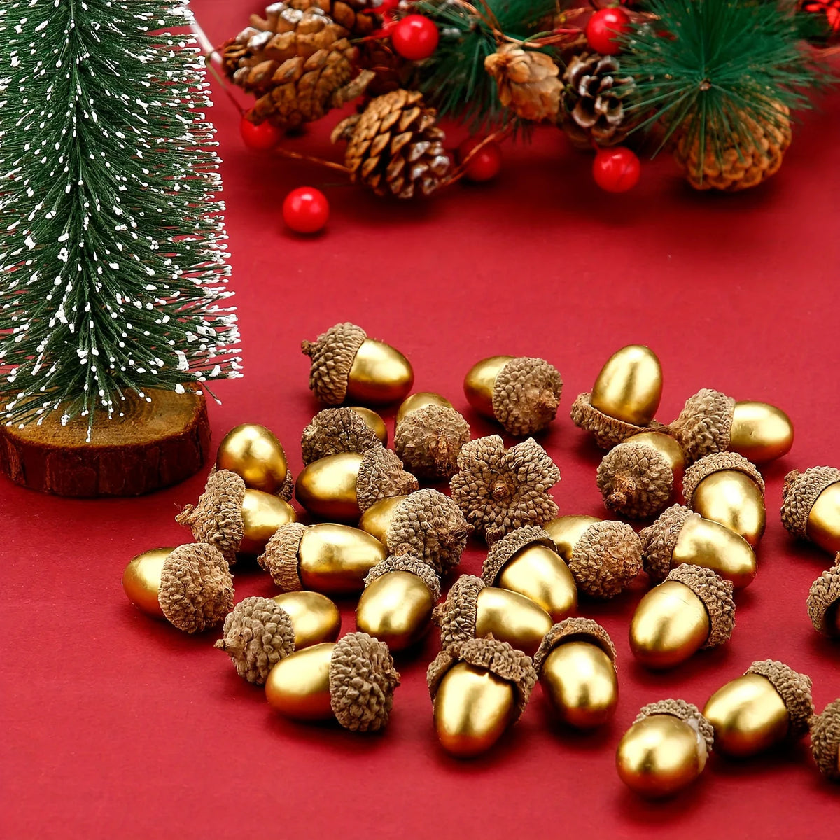 30/60pcs Golden Acorns Floral Christmas Decorations Tabletop Ornaments