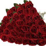 50 Pcs Velvet Roses Artificial Flowers Real Touch Fake Roses Valentine's DIY Wedding Bouquet Home Decor