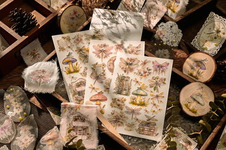 Dragonfly & Mushroom RUB ON Transfer Stickers for Scrapbooking Junk Journal DIY Craft
