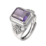 Maga's Portal Key S925 Sterling Silver Diamond Ring Square Natural Amethyst