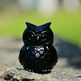 Natural Obsidian Owl Figurine Hand-Carved Stone Statue Decor Ornament Gift Idea
