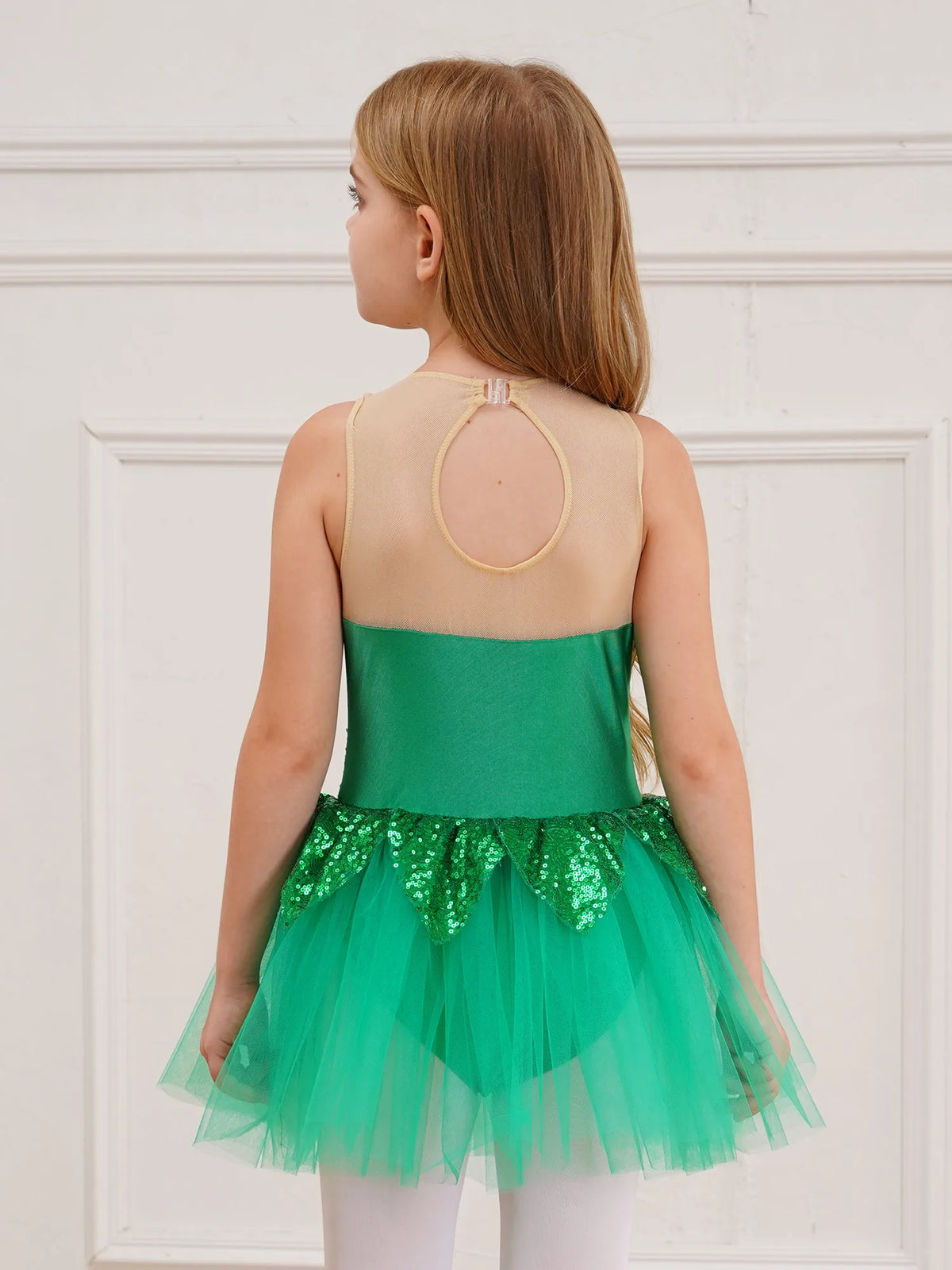 Royal Elf Green Sequins Girls Ballet Dance Dress Tutu Gymnastics Leotard Figure Skating Dance Performance Costume