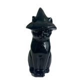 Obsidian Witch's Black Cat Natural Crystal Carving Halloween Decor