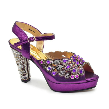 Peacock Party Shoes Wedding Peep Toe Pumps with Rhinestone