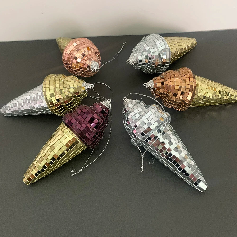 Hanging Disco Ice Cream Cone Mirror Ball Room Decor