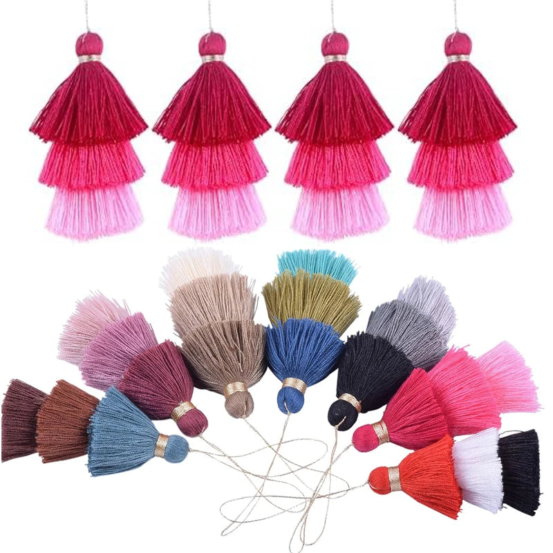 1/2pcs Cotton Tassels for Crafts Tri-Layered Tassels with Hanging Loop for Crafts Jewelry Making Bookmark Clothing  Accessories