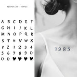 Letters and Numbers Temporary Tattoo