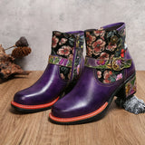 Violet's Floral Boots Genuine Leather Hand-painted Short Boots