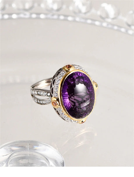 Lady of the Depths S925 Sterling Silver Ring Natural Amethyst Occidental Topaz Zircon