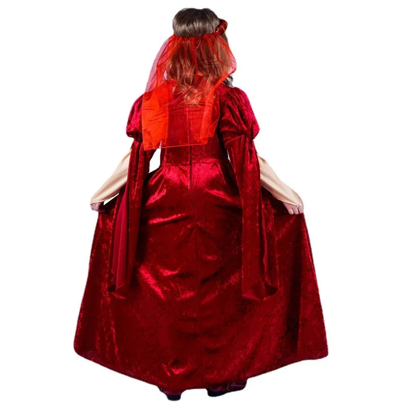 Girl's Renaissance Costume Medieval Court Red Fancy Dress Outfit
