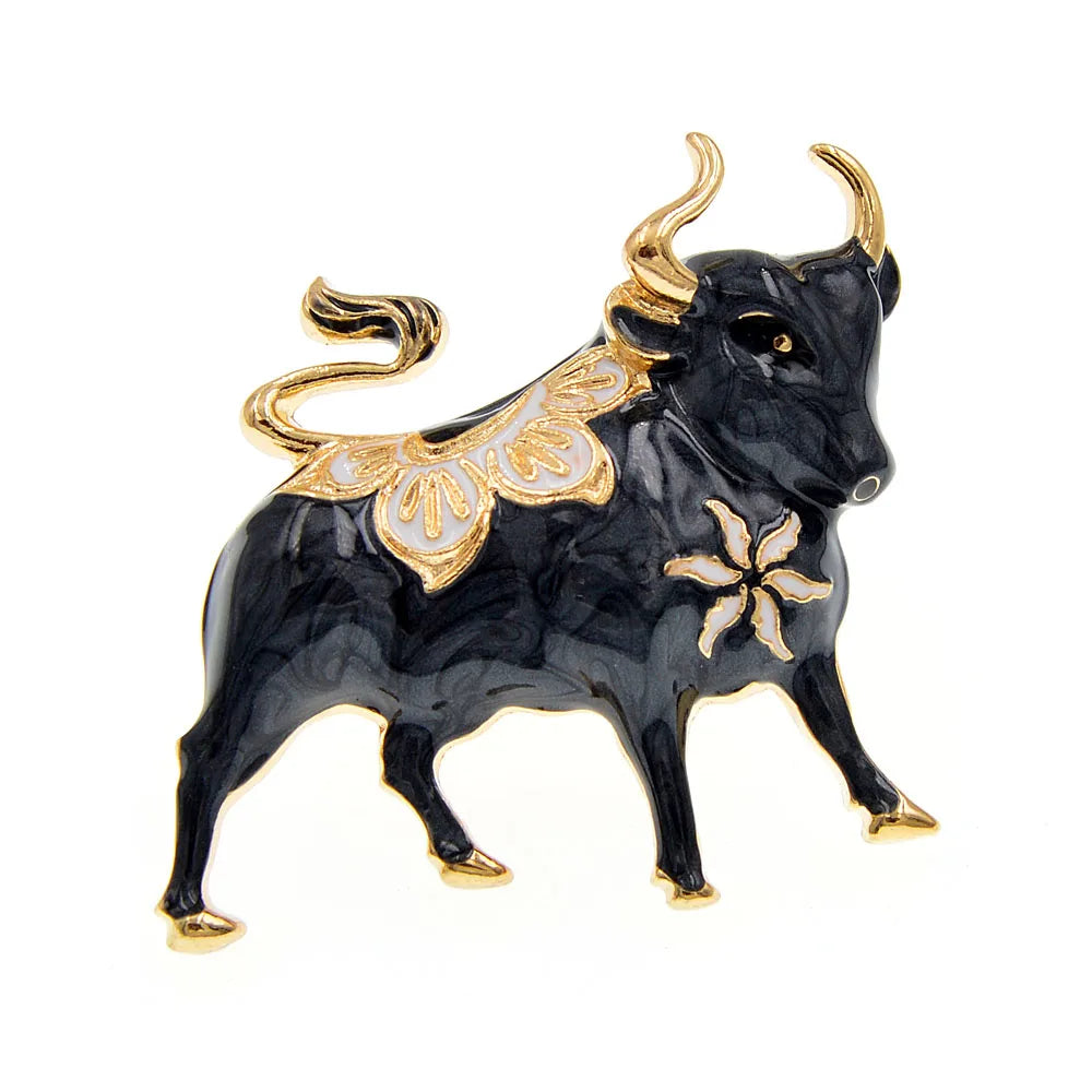 Enamel Bull Brooch
