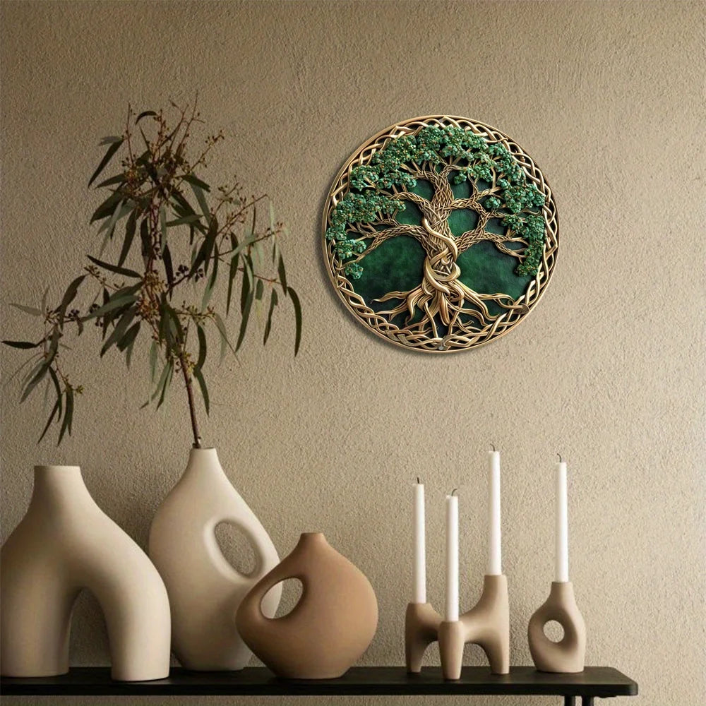 Magical Tree of Life Celtic Art 2D Printed Circular Metal Decorative Sign