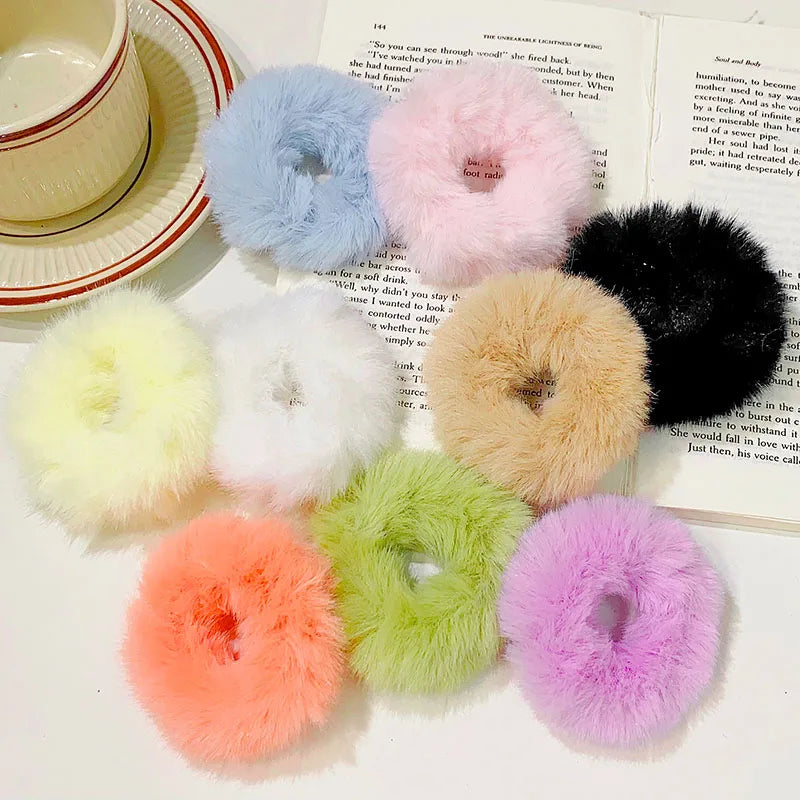 Dopamine Colour Fluffy Scrunchie Hair Bands Ponytail Holder Hair Accessories