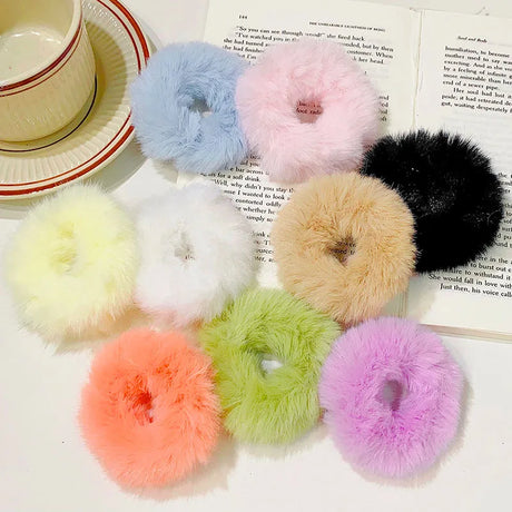 Dopamine Colour Fluffy Scrunchie Hair Bands Ponytail Holder Hair Accessories