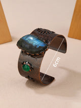 Medieval Cosplay Labradorite Stone Wrist Cuff Bangle Copper Plating Adjustable Bracelet