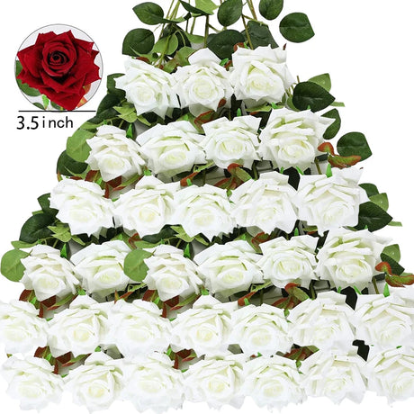 50 Pcs Velvet Roses Artificial Flowers Real Touch Fake Roses Valentine's DIY Wedding Bouquet Home Decor