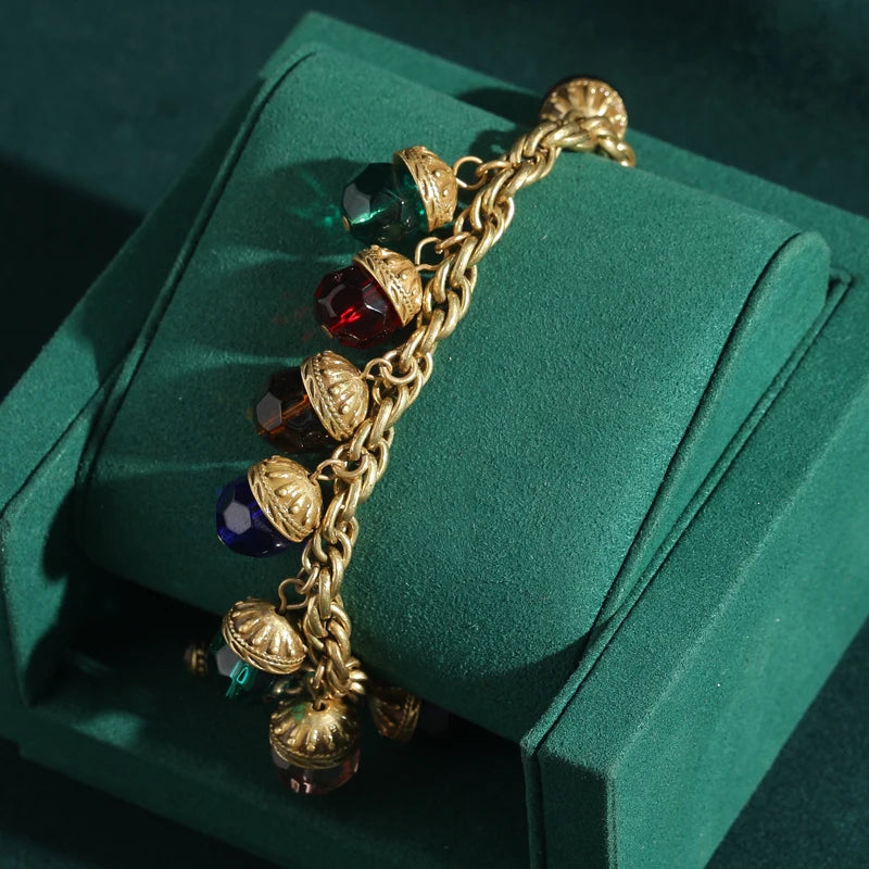 The Alchemist's Charms Multicolour Crystal Chain Bracelet 18K Gold Plated Adjustable