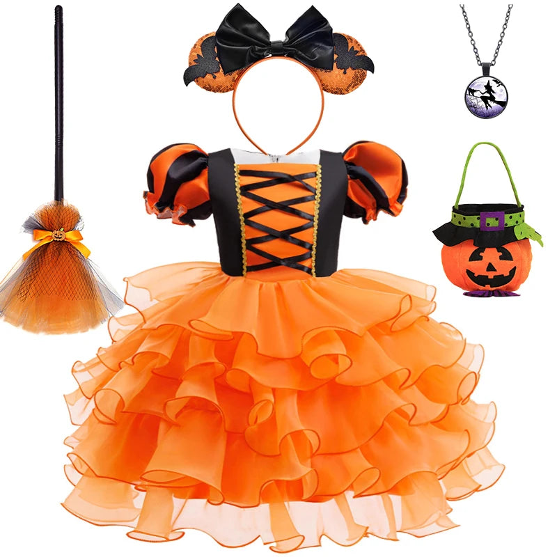 Orange Witch Halloween Cosplay Tiered Cake Dress