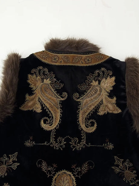 Dharma's Bead Stitched Vest Faux Fur Lined Vest