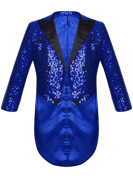 Boys Sequinned Tailcoat Magic Show Jazz Dance Performance Outfit Blazer with Hat
