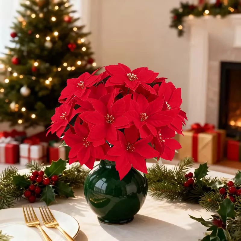 Artificial Christmas Red Poinsettia Flower Bouquets