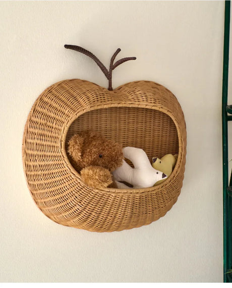 Handwoven Fruit Shape Wall Basket Apple Pear Wall-Mounted Storage Childrens Room Decor