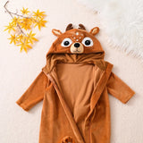 Baby Reindeer Costume Toddler Girls Boy Cute Plush Zipper Deer Hooded Romper for Christmas