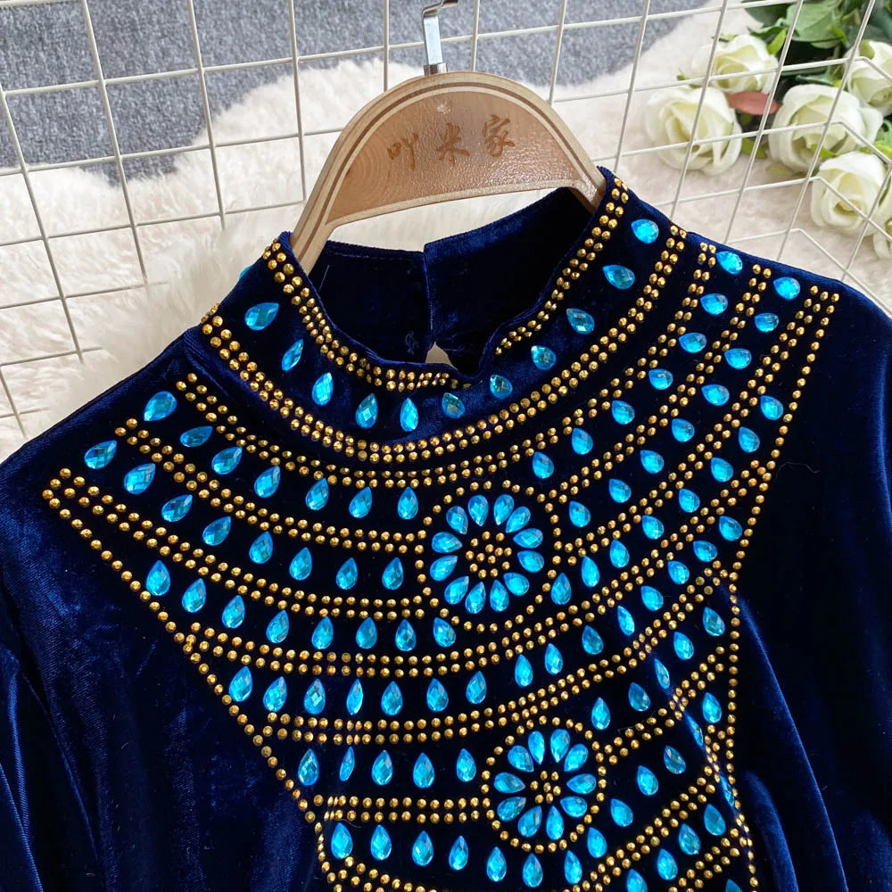 Royal Peacock Velvet Dress