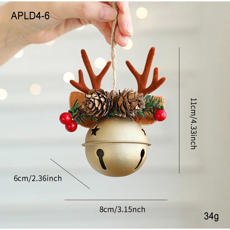 Christmas Bell Antlers Bow Pinecone Bell Christmas Hanging Decoration