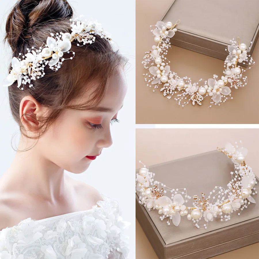 Girls Pearl Flower Wreath Floral Garland Head Hoop